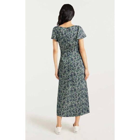 NWT CINQ Á SEPT Kacydie Green 90s Floral Abstract Slit Midi Dress Size 10 - Picture 4 of 12